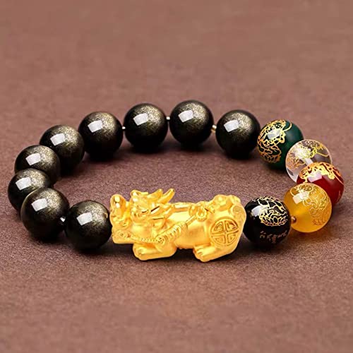 Bracelet Feng Shui en obsidienne dorée 12mm de protection