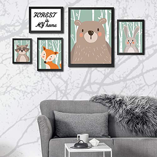 Trayosin Set van 4 posters voor de kinderkamer, DIN A4, decoratie voor de kinderkamer, bosdieren, Scandinavisch (beer… - Afbeelding 6