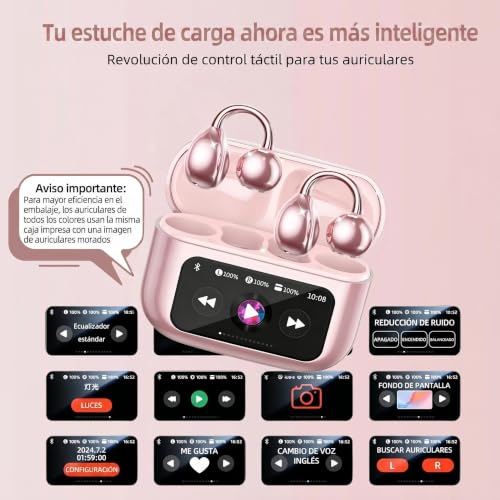 Image of Open Ear buds,Clip On Earbuds Wireless with Touchscreen Case, Lightweight 4g , Bone Conduction Headphones for Running, Workouts , 50H Battery for Glasses wear , small ears,Bluetooth 6.0 , Rose Gold