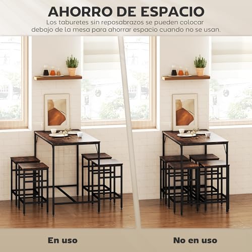 Miniatura 3 de Homcom Juego De Mesa Y Taburetes De Bar, Mesa Alta De Cocina Con 4 Taburetes Industrial, Con Reposapiés, Ahorro De Espacio, Para Espacios Reducidos, Comedor, Salón, Marrón Rústico