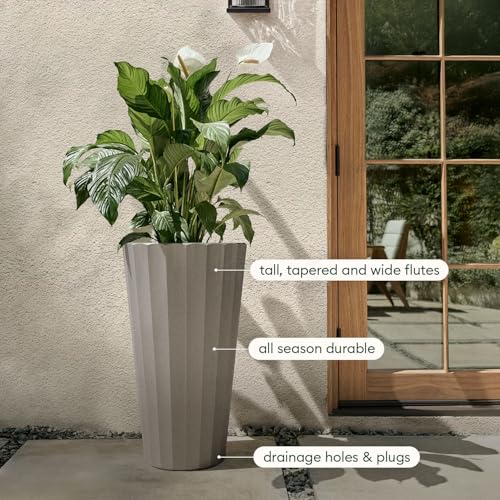 Image of Veradek Column Series Tall Planter - Tapered Outdoor Planter with Shelf