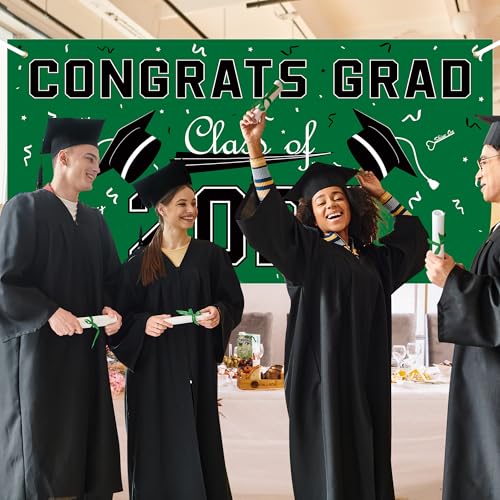 Image of 2026 Graduation Decorations - Green Polyester Graduation Backdrop - Graduation Party Decorations - Congrats Grad Banner - Graduation Decorations Class of 2026 2027,Graduation Party Favors Supplies Yard Sign