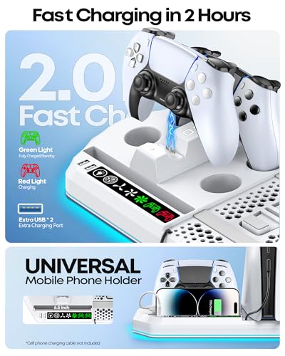 Gersker Soporte de Refrigeración para PS5 Compatible con PS5/Slim/Pro, RGB Cargador para PS5 Mandos Base de Vertical refrigeración para PS 5 con 3 Niveles Ventilador - imagen 5