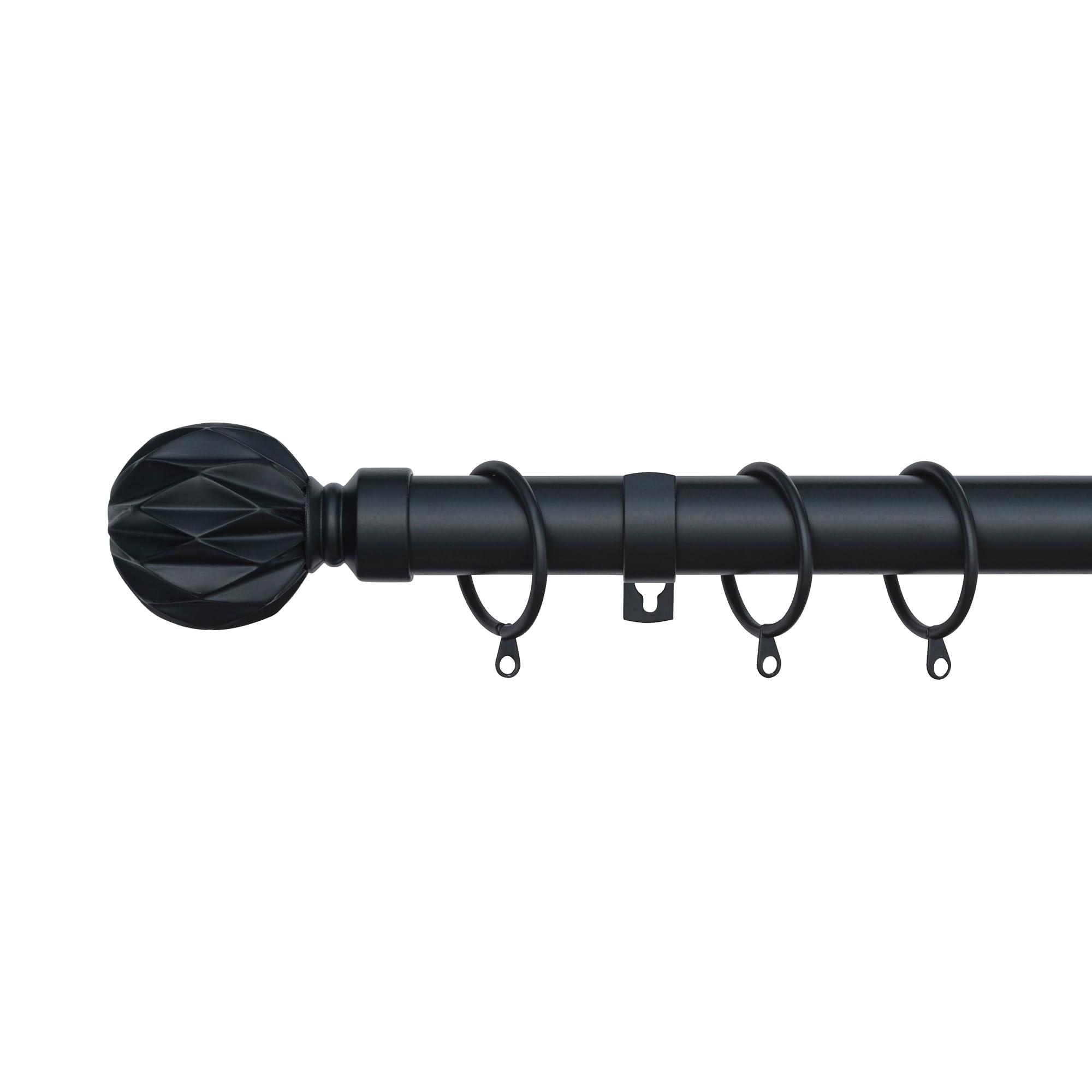 A.Unique Home Geo Ball Metal Extendable Curtain Pole With Rings and Fittings, In a Variety of Colours and Sizes (25/28mm) (Matte Black, 70cm - 120cm, 28" to 47" Approx)