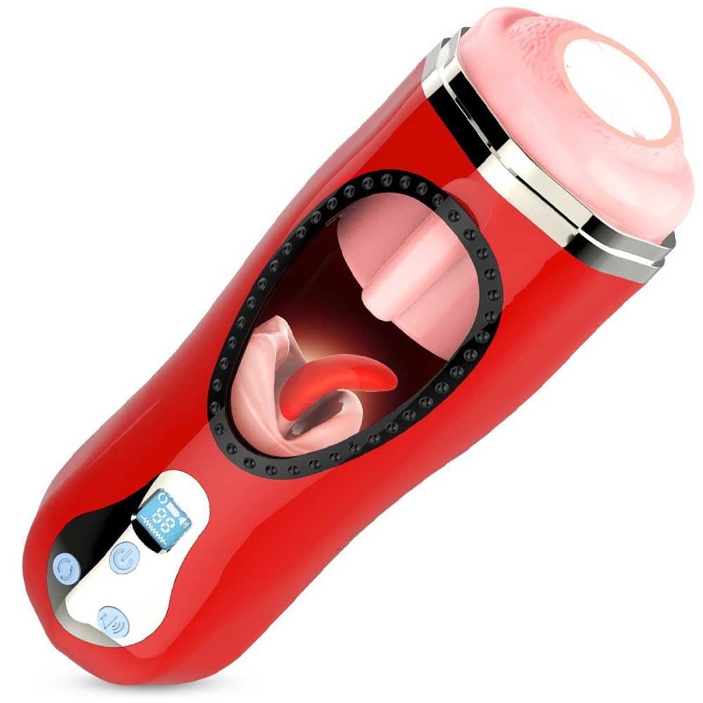 Automatischer Oralsex Masturbator Cup Mann Mit 7 Vibrationsmodi und 12 Rotationsmodi, Elektrische Handfrei Cup Masturbatoren Mit 3 Tönen Blowjob Sexspielzeug Für Männer,Red