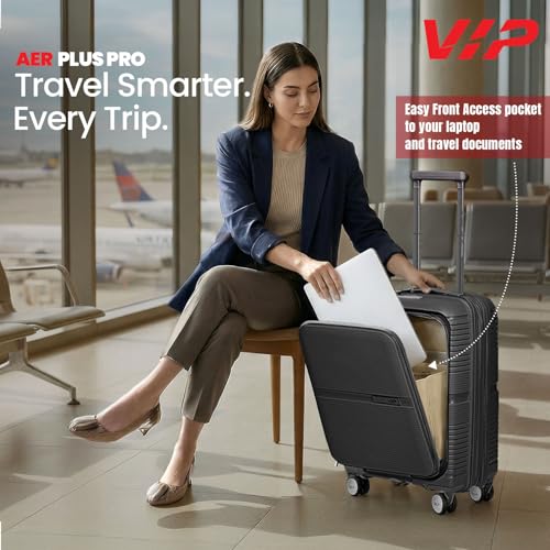 Image of VIP AER Plus Pro Cabin Trolley Bag 56cm | Small | Hard Luggage | Smooth 8-Wheel Suitcase with Laptop Compartment | Flushed TSA Lock - Business Travel Luggage | 3 Years International Warranty (Black)