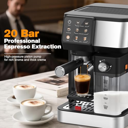 Rebonique One-Touch Espresso Machine with Automatic Milk Frother, 20 Bar Coffee Maker for Espresso, Cappuccino & Latte Maker, Stainless Steel, 2L Removable Water Tank, 700ml milk Reservoir, Black - Image 4