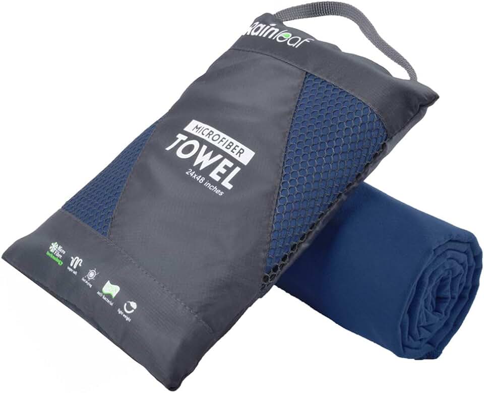 Rainleaf Microfiber Towel Quick Dry Camping & Travel & Gym Towel. Compact | Super Absorbent, Lightweight, Fast Drying. Suitable for Beach, Bath, Backpacking, Hiking, Swim.