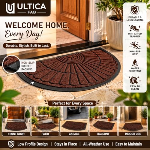 Image of Durable Door Mat for Entrance - Heavy Duty Welcome Mat for Indoor Outdoor Use, Non-Slip Rubber Backing, Low Profile, Mud Trapper Doormat for Front Door, Patio, Garage, 45x75 cm