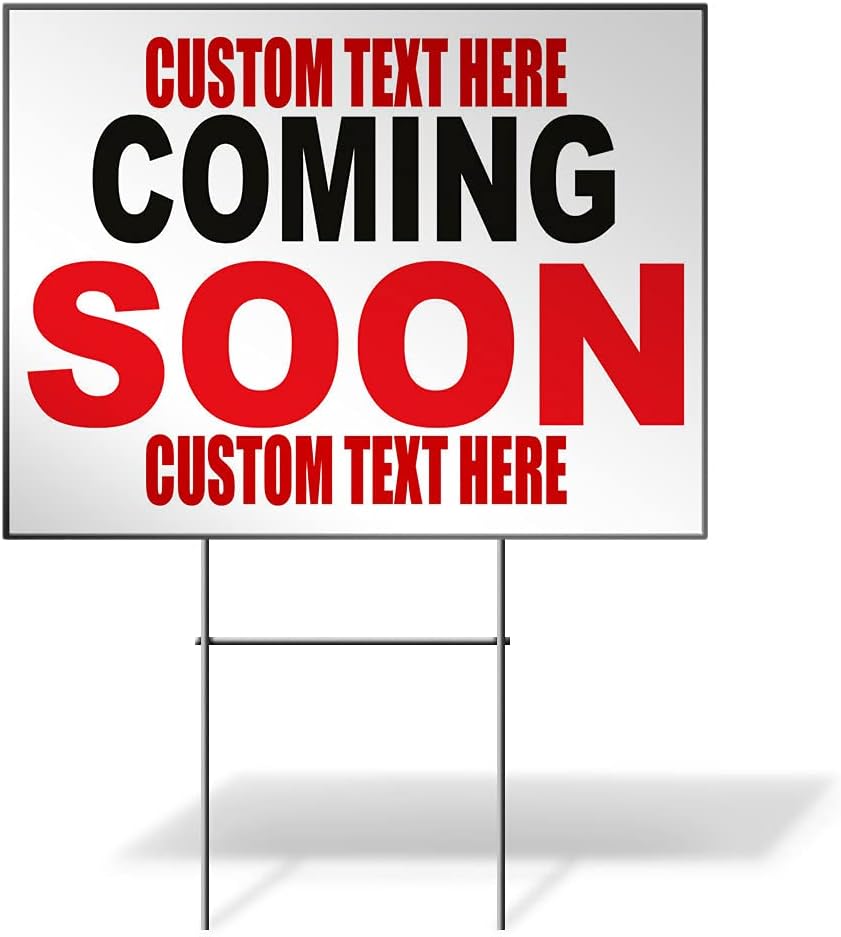 Fastasticdeals Custom Weatherproof Yard Sign Coming Soon Black Red Lawn Garden 18x12 Inches 2 Sides Print Personalized Text Here
