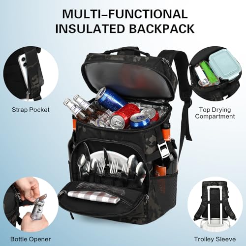 Image of Tactical Cooler Backpack for Men, Double Deck Insulated Cooler Bag 40 Cans, Soft Lunch Backpack with 16H Ice Retention Waterproof Leakproof Picnic Backpack for Work Beach Camping BBQ Hiking