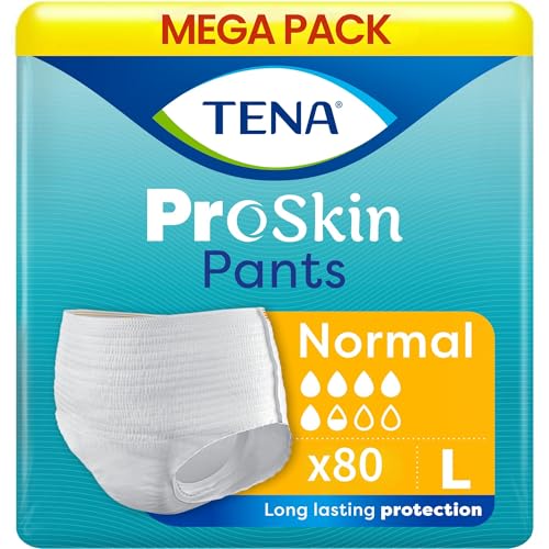 Image of TENA Normal Unisex Adult Diaper Pants Style, Large Size (L) | 10 Units x 8 | 80 Units | Waist 100-130cms | 39-53 inch | 3X Protection | World's Leading Incontinence Brand | For Heavy Urine Leaks