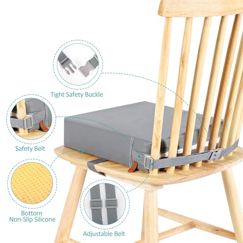 Image of Toddler Booster Seat for Dining Table, Stronger Support Non-Slip Bottom Booster Seat for Kitchen Chair 2 Adjustable Straps Portable Travel and Home Increasing Booster Cushion Kid Baby(Grey)