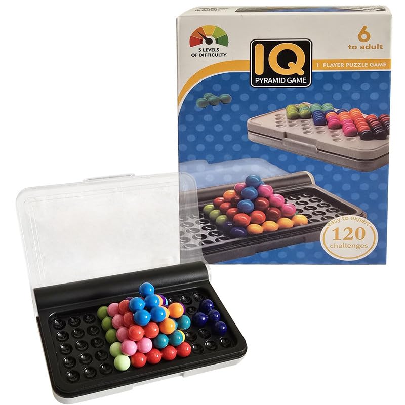 IQ Pyramid Game, 120 Challenges, 5 Levels of Difficulty, 1-Player Puzzle Game for Kids and Adults, Boosts IQ and Logic Skills