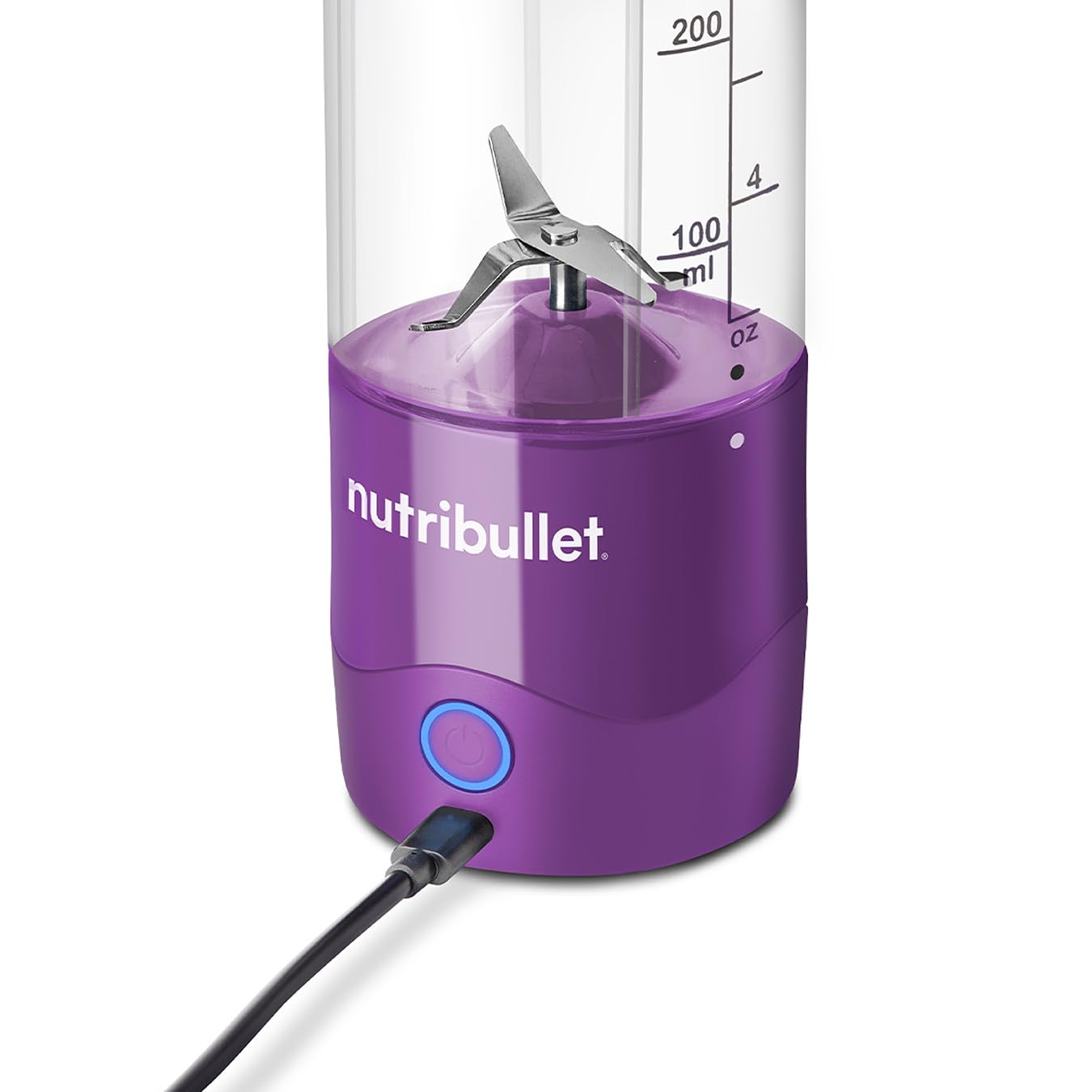 nutribullet Przenośny blender 60 W w kolorze fioletowym – wydajne ostrze ekstraktora, kubek 590 ml, pokrywka na wynos, kabel do ładowania USB-C i instrukcja obsługi – zapewnia ponad 15 cykli mieszania