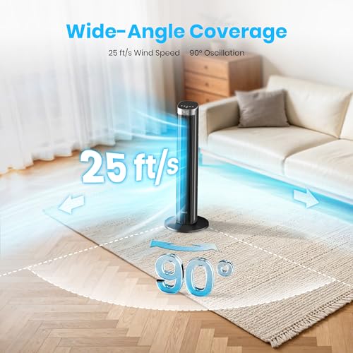 Pureborne Tower Fan for Bedroom, 23dB, 90°oscillating, Smart Control, Black - image 2