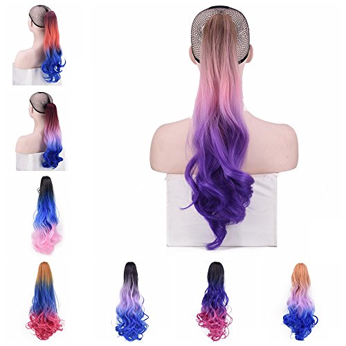 Ponytail Hair Extensions for Women Three Tones Ombre Ponytail Hair Extension Claw Clip In Hair Extensions Long Curly Wavy Wig Synthetic Ponytail Hair (8)