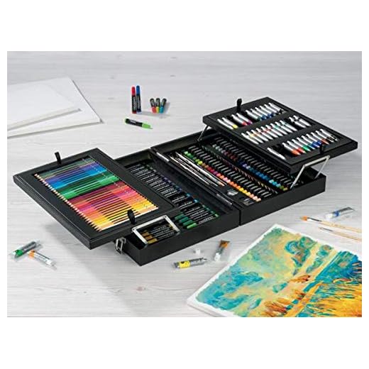 Maletin de pinturas y bellas artes 174 piezas desplegable con tizas pastel, rotuladores, lapices de colores pinturas acrilicas y al oleo