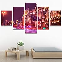 SIGNWIN 5 Panel Canvas Wall Art City Illuminations for Home Decorations Ready to Hang - 60