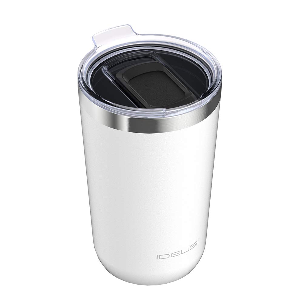 Ideus 20 oz Tumbler, Travel Coffee Mug with Splash Proof Sliding Lid, Double Wall Stainless Steel Vacuum Insulated Coffee Mug for Home and Office, Keep Beverages Hot or Cold, White