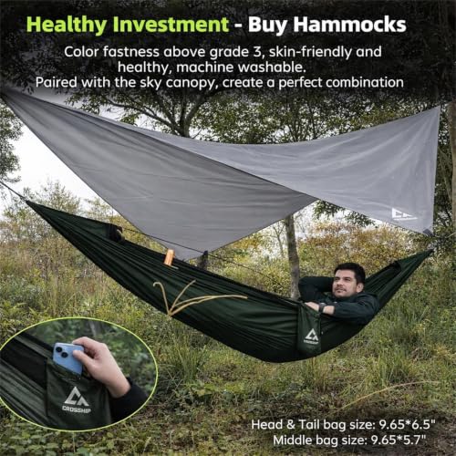 Image of Camping Hammock with Mosquito Net, 2 Person Hammock Bug Net, Portable, Parachute Nylon for Outdoor, Camping, Hiking, Backpacking, Backyard, Beach, Travel (Hold Up to 500lbs) (Forest Green)