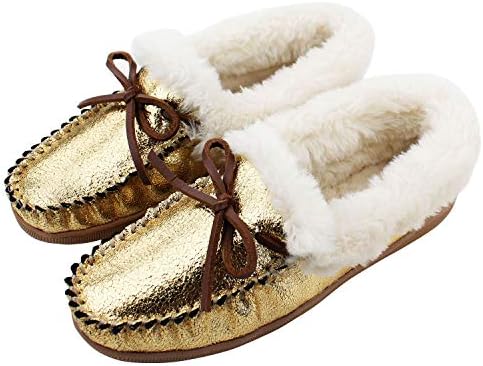 HOSWO Slipper for Women Fur Fully Lined Suede Wool Breathable Indoor Outdoor Moccasins (5 M US, Chesnut)
