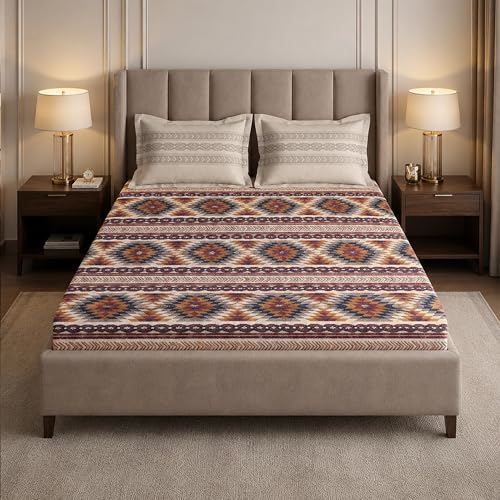 Image of MYTRIDENT Soft Comfort Bedsheet for Double Bed, 100% Cotton Bedsheet, 180 TC, Soft and Breathable, King Size Bedsheet with 2 Pillow Covers - Grace