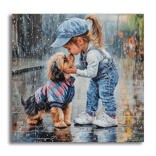 VAIIEYO 5D DIY Diamond Art Kits for Adults Dog, Diamond Art Girl Kiss, Diamond Painting Kits Full Drill Round Rhinestone Craft Canvas for Home Wall Decor Gift 14x14 inch
