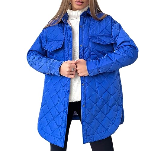 Onsoyours Wintermantel Damen Steppjacke Lang Mantel Winterjacke Lockere Warmer Steppmantel Lässige Revers Mantel Mit Gürtel Wintermantel Lockere Outwear A Blau XL