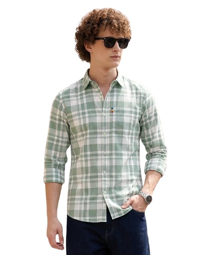Image of IndoPrimo Men's Checked Slim Fit Casual Shirt Premium Cotton Full Sleeve Plaid Shirt with Chest Pocket Stylish Summer & Office Wear