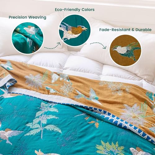 Image of MSGKV Boho Throw Blanket 60 inchx80 inch Aviary Botanical Cotton Throw Blanket