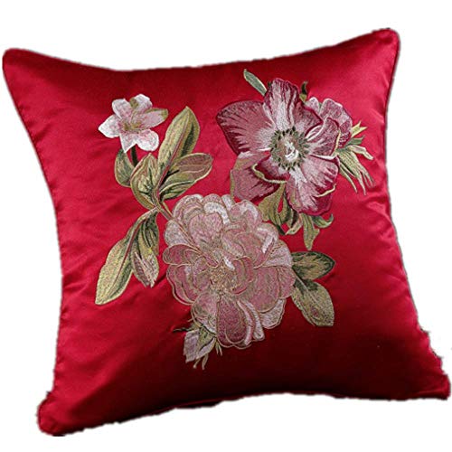 Preisvergleich Produktbild Kissen Textil Satin Bestickt Pfingsten Kissenkissen Sofa Kissenkissen Kissenkissen 45 * 45cm / Pfingstrose Stickerei Wein rot
