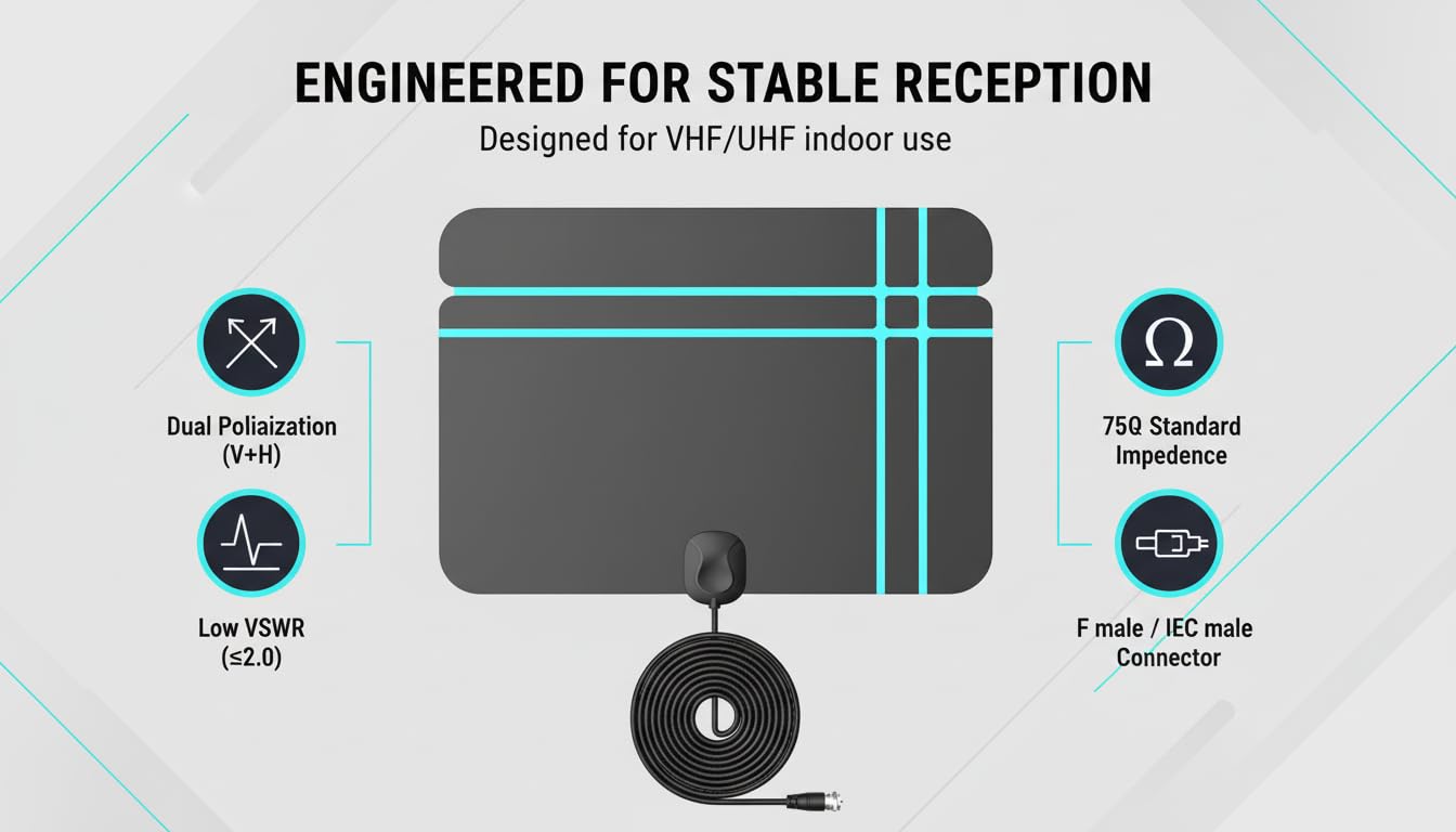 TV Antenna for Free Channels Canada, Long Mile Long Range Indoor TV Antenna - 2026 Upgraded with 360° Amplifier for 4K HDTV & Old TV, Easy Installation, Supports 4K 1080P HD VHF UHF — view 3
