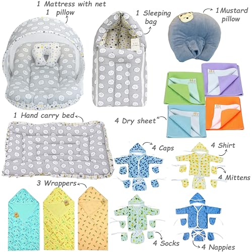 Image of Fareto Infantbond Newborn Baby Bedding Essentials | Daily Needs Items | Hopsital kit Ready Combo | Baby Products All (Pack of 32) (0-6months) (Ship Grey)