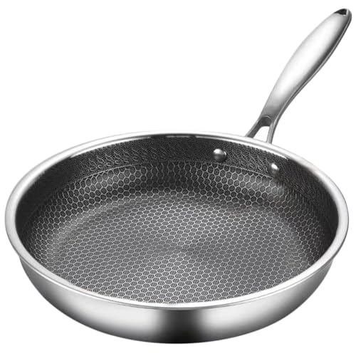 BESPORTBLE Sartén Wok Antiadherente de Acero Inoxidable Diseño de Panal, Tamaño 24 CM, para Cocinar Carnes, Verduras y Huevos en Cocinas de Inducción