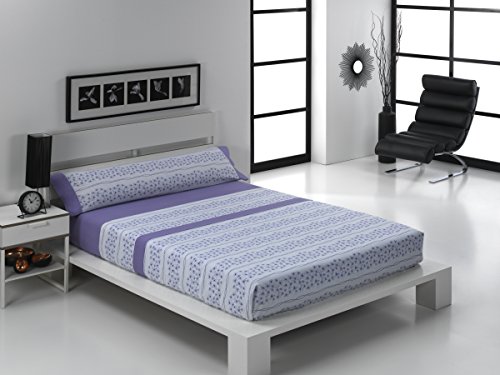 Oportunidades32 Juego de Sabanas Estampado Verona - 50% Alg 50% Pol Morado Lila Blanco Rayas Cuadros Lineas Redondeles Circulos Esferas 3 Piezas (90 cm)