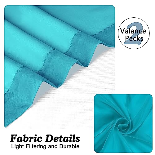 Image of Chyhomenyc Sheer Valances for Windows 2 Pieces, 42Wx14L Inches Small Valance for Living Room Bedroom Study Laundry Basement, Rod Pocket Voile Valance, Turquoise