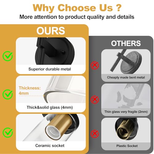 Image of MOKATNG Hardwired Wall Sconces, Black and Gold Bathroom Sconces with Clear Glass, Modern Wall Light Fixtures for Bathroom Mirror Vanity, Living Room, Bedroom, Hallway, Stairway, Cabinet, Foyer