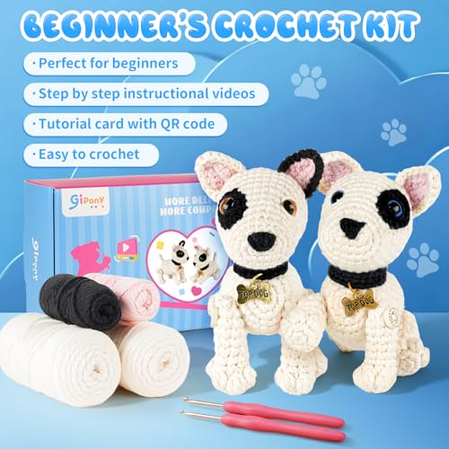 Image of Gipony Crochet Kit for Beginners Animal,Crochet Animal Kits,Crocheting Kit for Starters,Learn to Crochet with Step-by-Step Video Tutorials,Beginner Crochet Kits Adults(2 Pack Bull Terrier)