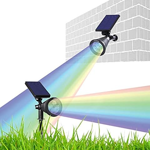 MTB Garden Solar Spotlights, 2-in-1 Colored Adjustable 4 LED Wall/Landscape Solar Lights with Automatic On/Off Sensor, 2 Pack Cover