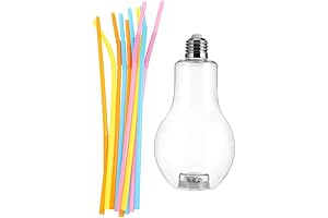 5pcs Light Bulb Shape Empty Plastic Bottles with Straw LED Fillable Light...