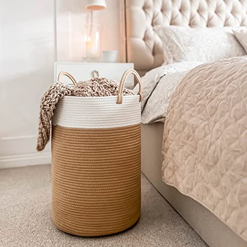 Indressme Tall Laundry Basket Woven Jute Rope Dirty Clothes Hamper Rope Basket For Blanket In Living Room Modern Hamper Basket In Laundry Room, 19.7''H 13.8''D #TOP2