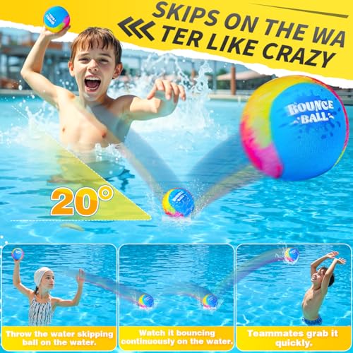 Pool Toys for Kids Ages 4-8 8-12, Water Skipping Pool Balls for Beach & Lake & Pool, Fun Summer Water Activity Bounce Ball Toys for 3 4 5 6 7 8 9 Year Old, 2 Pack by Bambilo - Image 2