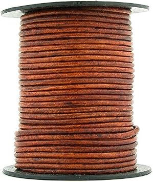 Xsotica-Dye Round Leather Cords -1.0mm Leather Cord Brown Distressed Red, 10 Meter 10 Yard