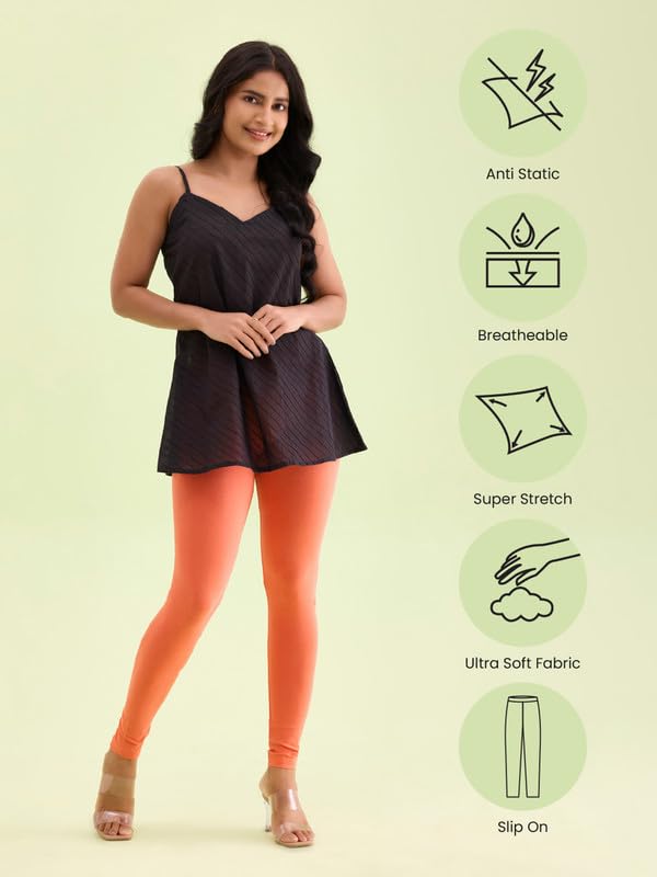 Image of GO COLORS Soft Cotton Stretch Ankle Length Leggings for Women | Breathable