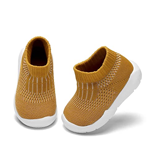 Image of Engtoy Baby Shoes & Socks - Non-Slip Breathable Infant Slippers with Soft Rubber Sole - Boys & Girls Slip On Sneakers - Mustard