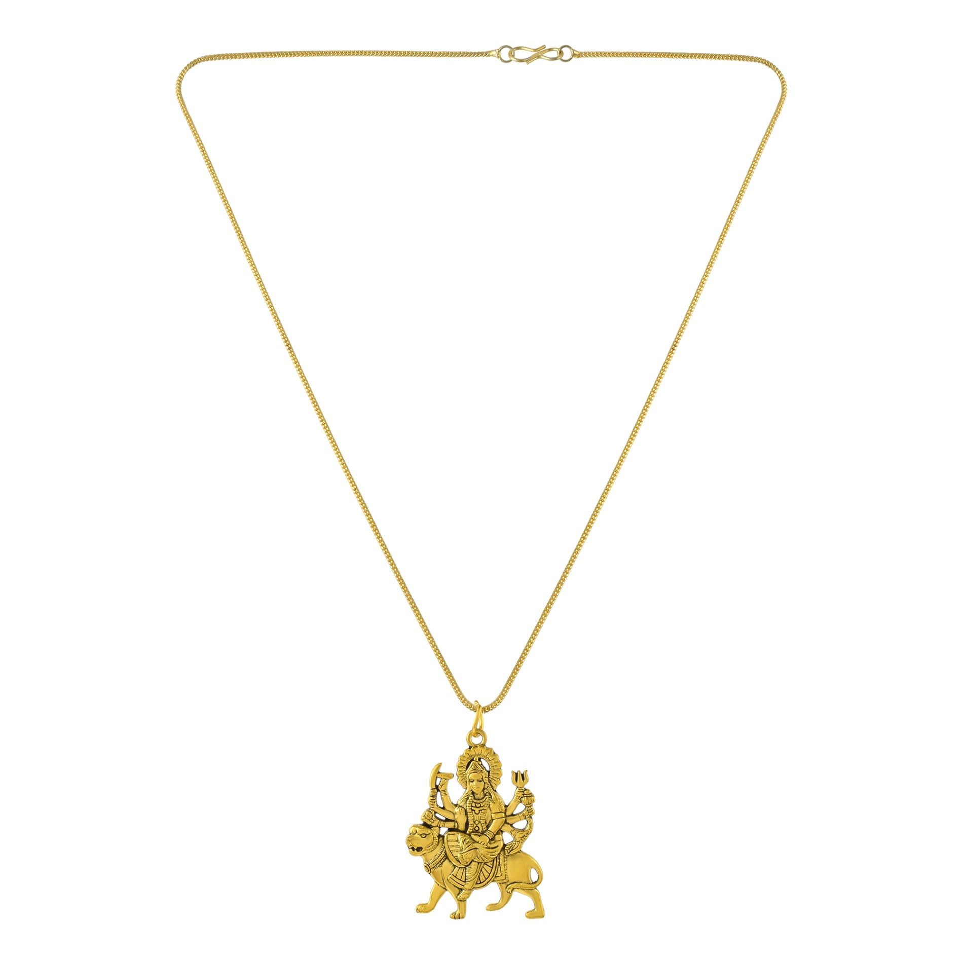 Gold-Plated Maa Durga Sherawali Mata Pendant with Chain for Men and Women | Religious Hindu Goddess Durga Idol Necklace | Spiritual Gift Jewelry for Navratri, Puja-image-39