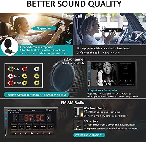 Double Din Car Stereo Radio Voice Control Apple Carplay & Android Auto, 7In Hd Lcd Touch Screen Bluetooth 5.2, Mp5 Player With Mirror Link, Front/Backup Camera, Usb/Sd A/Fm Audio Receiver, Subwoofer #TOP2