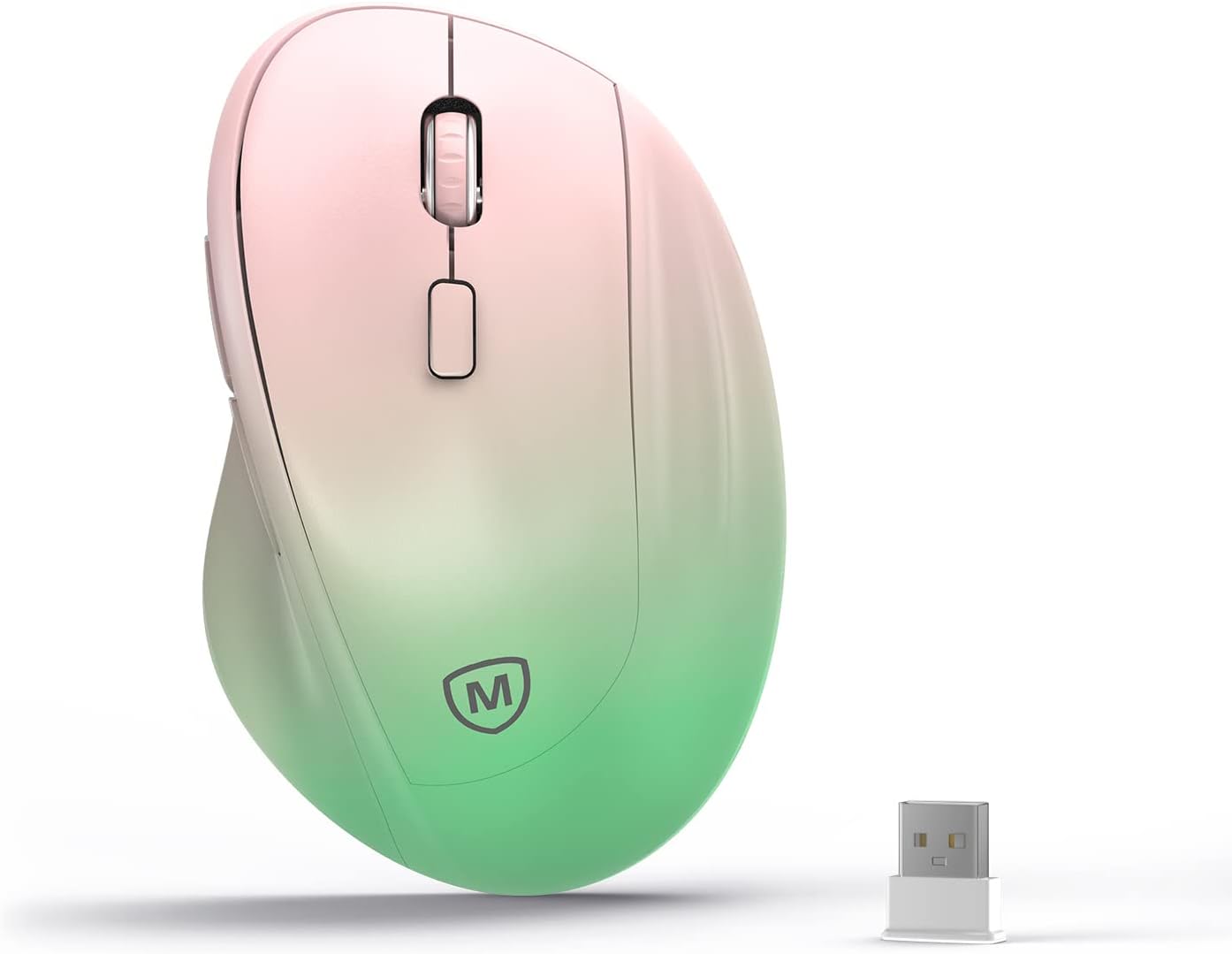 Ergonomic Wireless Mouse with USB Receiver for PC Computer, Laptop and Desktop, Ergo Mouse Vertical with Silent Clicks Long Battery Life, Up to 1600 DPI & 1 AA Battery Powered, PinkGreen