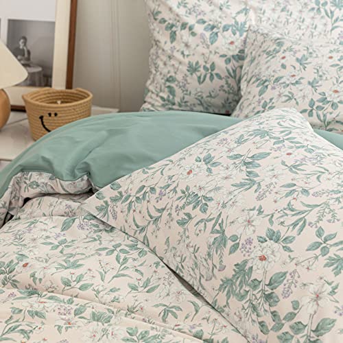 Eavd Vintage Style Garden White Floral Duvet Cover Queen Soft 100% Cotton Flower Green Leaves Botanical Bedding Set With 2 Pillowcases Chic Botanical Floral Comforter Set Aesthetic Bedding Set #TOP7